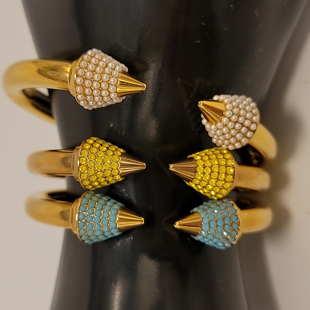 Vita Fede Titan Bracelet 24k Gold-Plated Pearls Yellow & Blue Crystal Unisex New